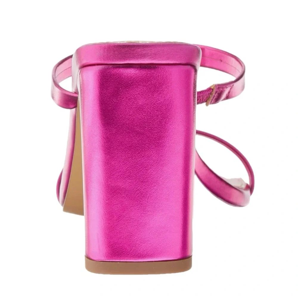 NWT Women’s The Drop Pink Metallic Two Strap 3” Heel Block Sandals